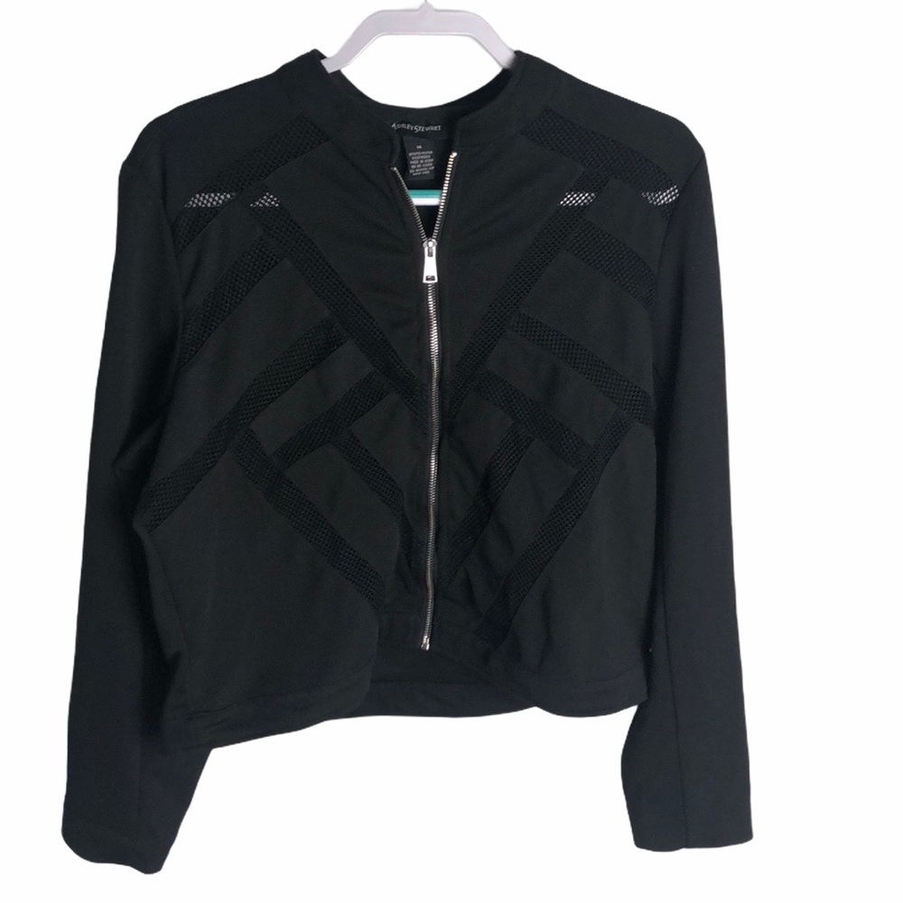 Ashley Stewart Black Zip Up w/ Mesh Pattern
